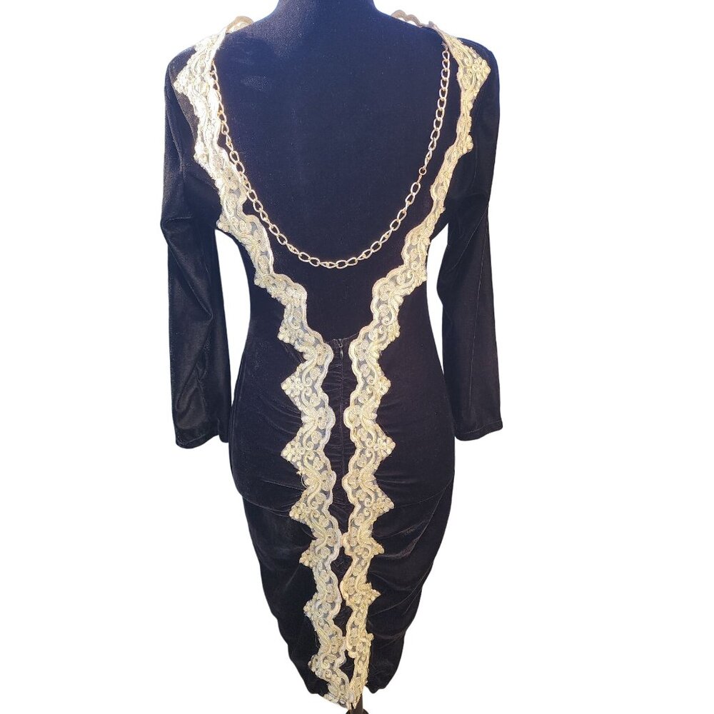 ⚜️🪞Luxurious Embroidery Velvet Lace Gold Chain Party Prom Runway Designer Dress